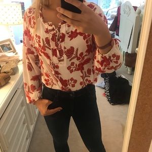 Red and white floral top